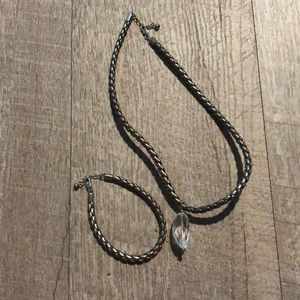 Necklace/ bracelet metallic leather combo